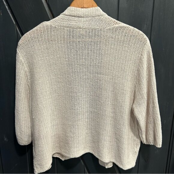 EILEEN FISHER Women’s Ivory Silk/Linen Woven Open Front Cardigan, Size Large - Picture 2 of 4